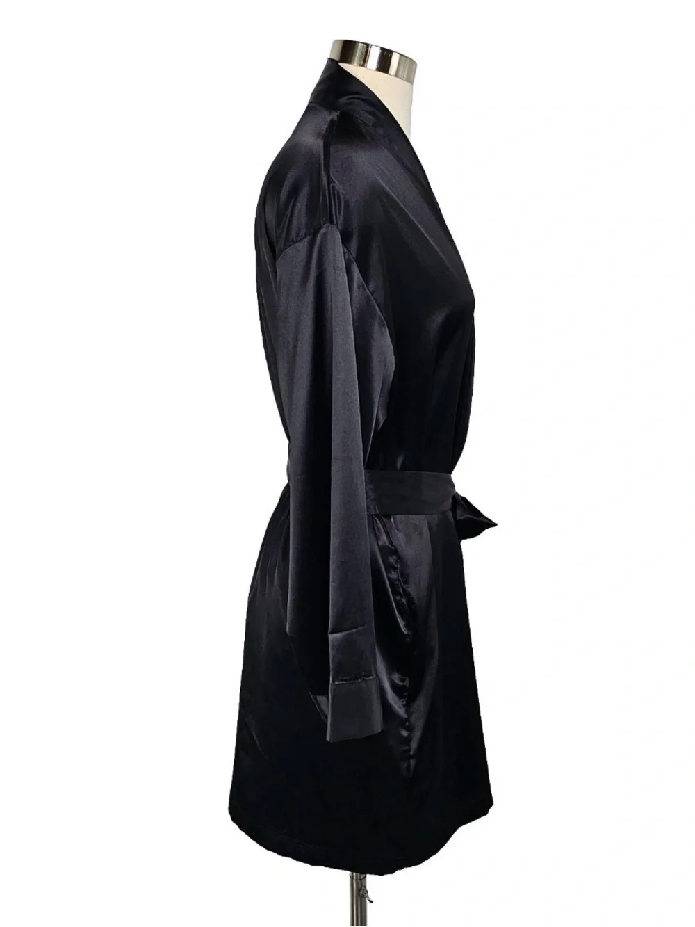 Vtg Y2K Victorias Secret Black Satin Kimono Robe OS Lingerie Romantic Sleepwear